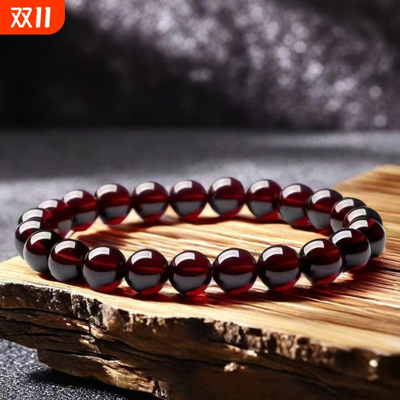 石榴石仿全净体手链三圈散珠子手串女平替单圈酒红色收藏级