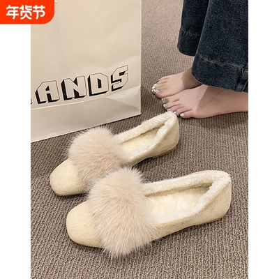 法式平底浅口加绒单鞋女秋2025新款配裙子百搭绝美小香风玛丽珍鞋