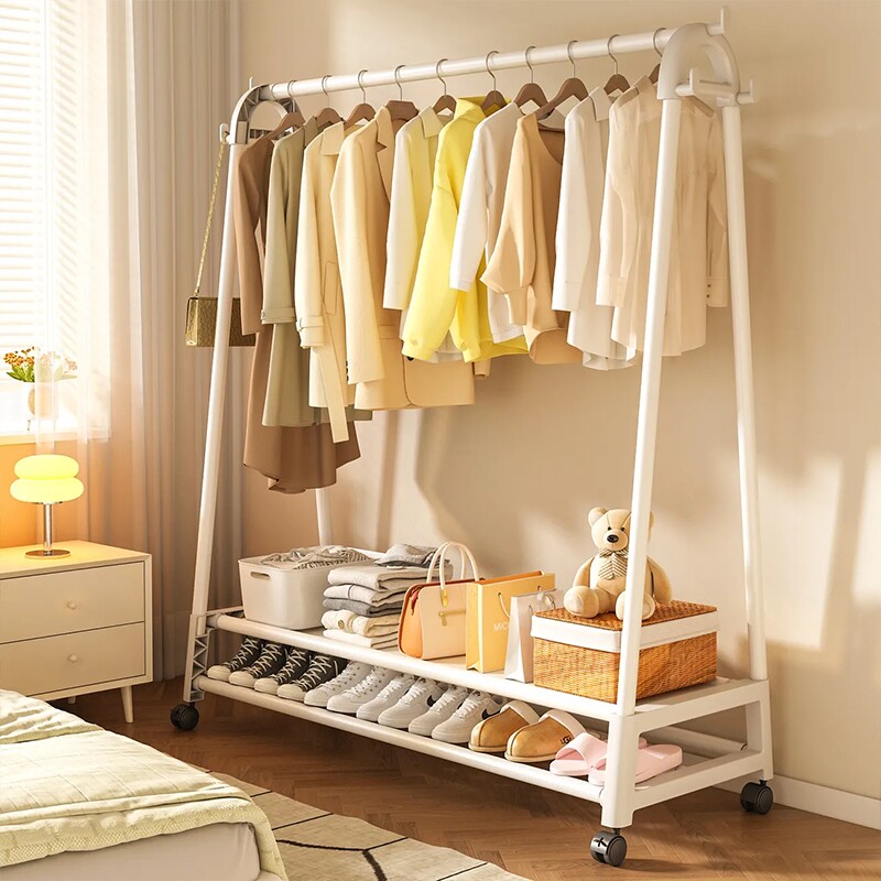 晾衣架落地卧室挂衣架子室内家用阳台晒衣架简易凉衣杆衣帽架双层