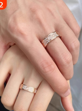 钉子戒指男女18K玫瑰金love满天星情侣对戒指环黄金白金窄版宽版
