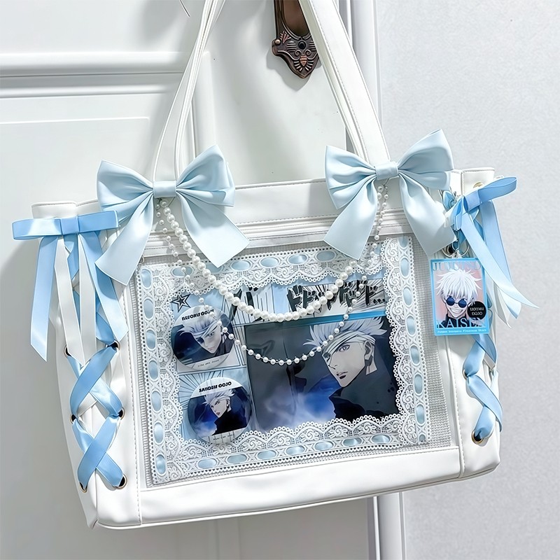 原创痛包单肩二次元丝带痛大容量大食量托特包吧唧谷子包高颜值