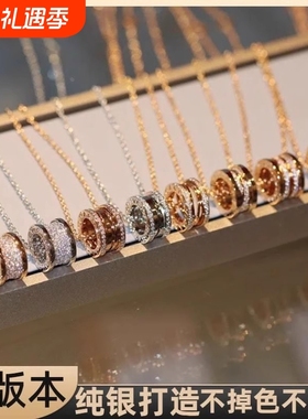 V金镀18K小蛮腰弹簧项链女男女情侣黑陶瓷慈善款锁骨链不掉色钛钢