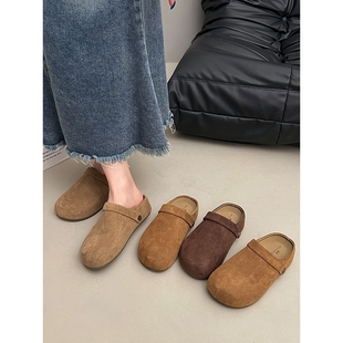 新款 復(fù)古兩穿勃肯鞋 包頭半拖鞋 女外穿2025秋季 厚底內(nèi)增高穆勒單鞋
