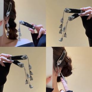 新中式流苏铃铛发夹女2025新款高端苗疆民族风侧边刘海夹头饰短发