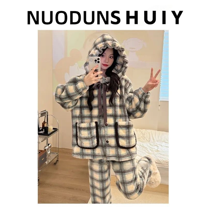 冬季睡衣女珊瑚绒加绒加厚保暖家居服2025新款秋冬天女士套装外出