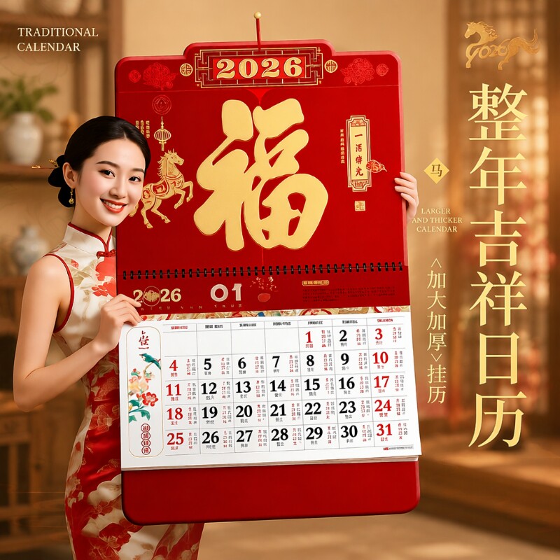 福字挂历日历墙挂2026新款大号特大号立体大字马年家用挂壁式老黄历客厅加厚高端大尺寸年历新年月历挂墙老式