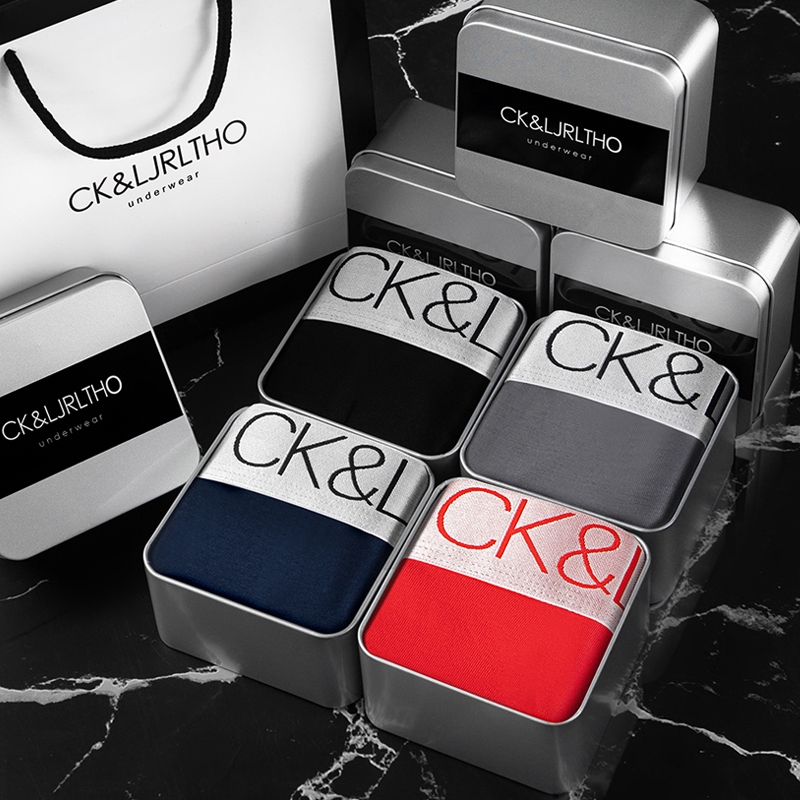 CIK男士内裤纯棉平角裤2025新款四角短裤透气裤头本命年红礼盒装
