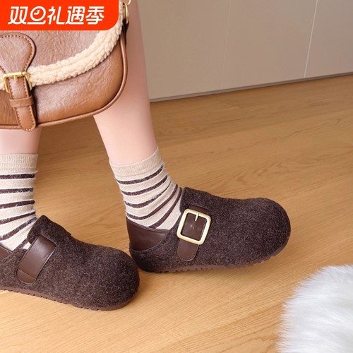 昌祥回力两穿复古加绒内增高厚底全包勃肯鞋女冬季外穿保暖棉鞋子