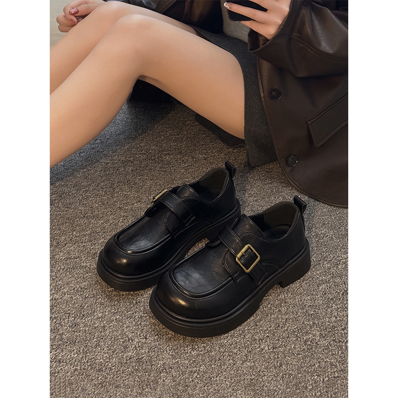 贾不假乐福鞋女款2025新款超火秋季鞋子黑色厚底百搭英伦风小皮鞋