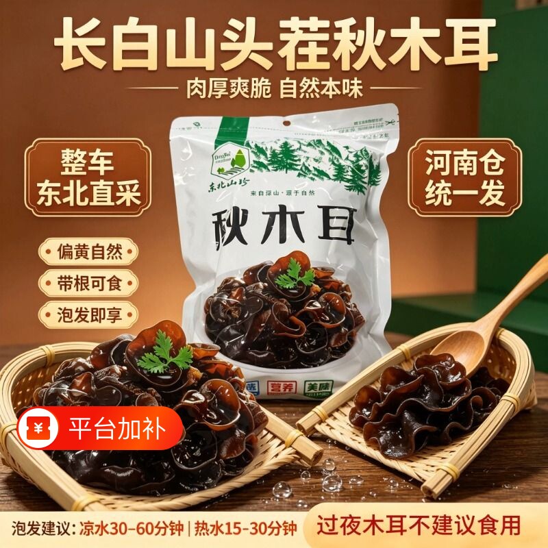 东北头茬秋木耳干货特产椴木黑木耳非特级野生凉拌新货肉厚袋装