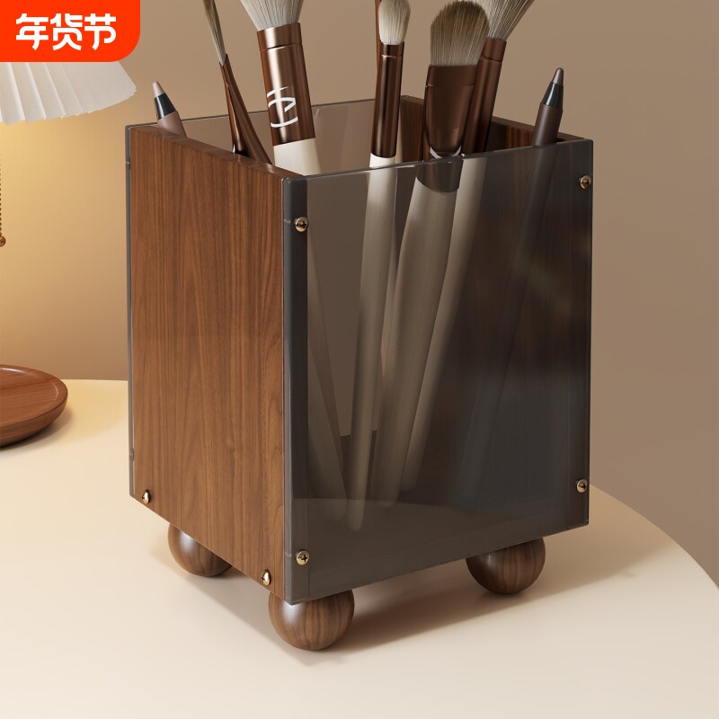 多功能收纳盒化妆刷眉笔收纳筒梳妆台大容量桶洗漱台梳子置物架