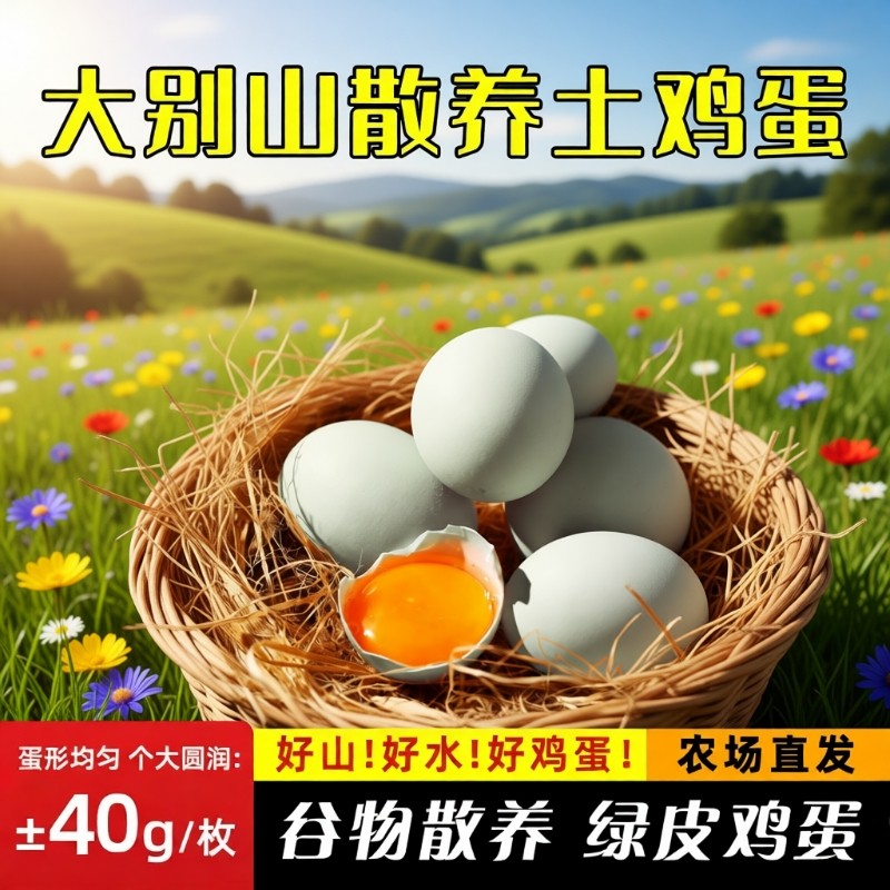 散养土鸡蛋50枚大别山虫草蛋无沙门氏菌儿童孕妇绿壳鸡蛋谷物农场
