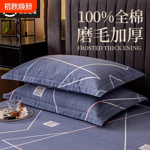 枕头套全棉纯棉枕套一对装磨毛单个成人枕芯内胆套48x74cm100加厚