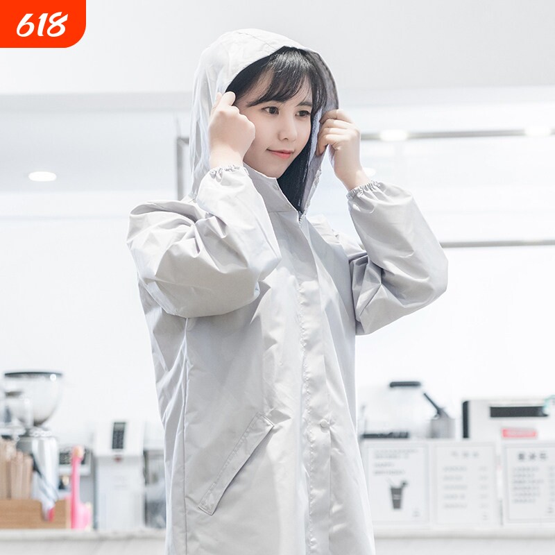 韩版时尚拉链风衣式大人罩衣女士长袖防水防油厨房围裙带帽工作服