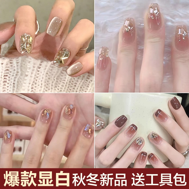 美甲秋冬新款中长款碎钻爆闪