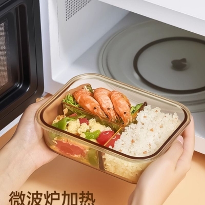 玻璃饭盒微波炉加热大容量上班族专用碗分格便当盒餐盒带盖长方形