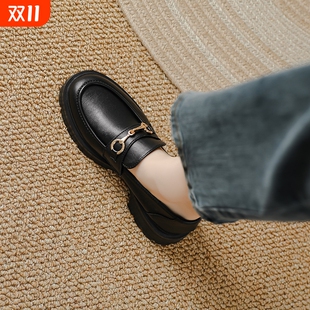 英伦风小皮鞋 子2025春秋黑色玛丽珍平底单鞋 百搭客服 女鞋 乐福鞋
