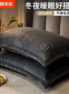 加厚牛奶绒枕套单个枕头套一对装冬季珊瑚绒48cmx74cm枕芯内胆套2