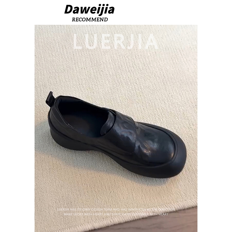 羊皮版！法式厚底乐福鞋女新款一脚蹬软底通勤单鞋黑色英伦小皮鞋