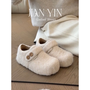 百搭加绒保暖毛毛雪地棉鞋 内增高5cm 新款 女冬季 白色毛绒 勃肯鞋