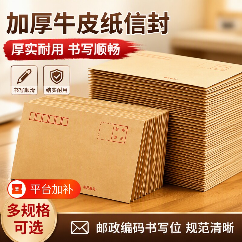 加厚信封袋黄色牛皮纸信封文件袋信纸大小号标准增值税专用工资发票办公用品批发装钱现金袋可邮寄老式