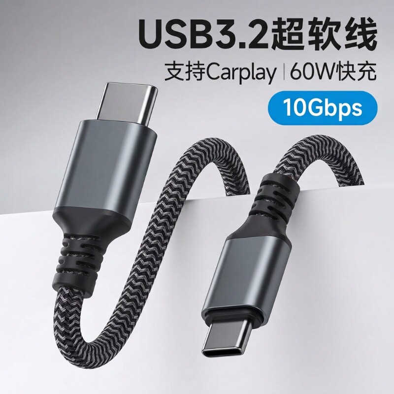USB3.0数据线10Gbps尼龙编织Typec数据传输60W充电投屏电脑移动硬盘