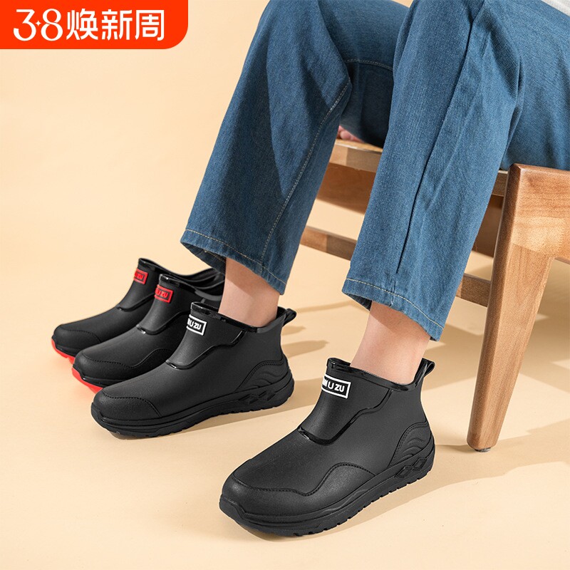 亿万步户外低帮男士时尚雨鞋防水防滑外穿短筒钓鱼加绒保暖胶雨靴