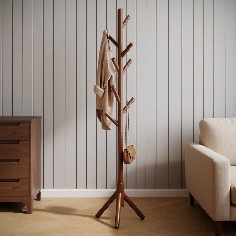 实木挂衣架卧室落地家用加厚立式衣帽架办公室挂衣服置物架子房间