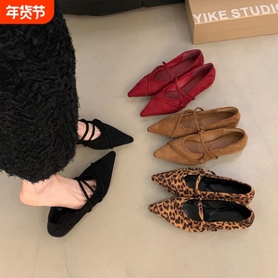 法式内增高尖头春秋季单鞋女鞋子2025新款豹纹配裙子晚晚玛丽珍鞋