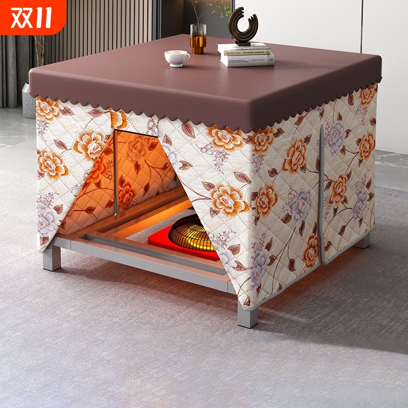 烤火桌子家用80厘米可折叠餐桌正方形烤火架冬季炕桌取暖桌便携式