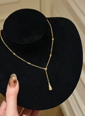 中古金色小蛮腰水滴项链轻奢复古简约设计秋冬气质百搭毛衣链多层