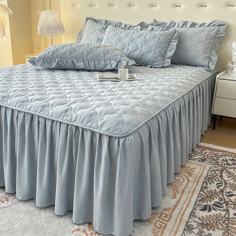 A类水洗磨毛床裙单件夹棉加厚花边床罩床单防尘罩套遮丑四季通用