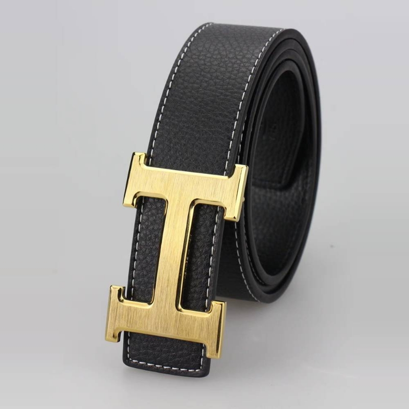 爱马男仕新款皮带男士荔枝纹平滑扣时尚简约休闲潮流百搭中年青年