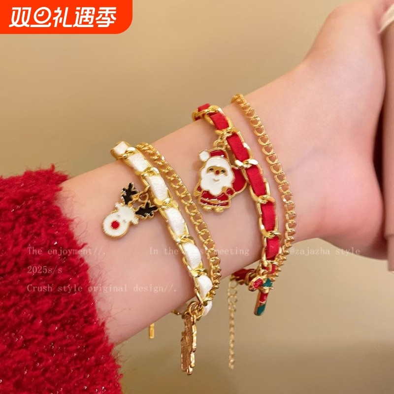 圣诞限定氛围感~双层叠戴圣诞老人手链女可爱卡通手饰礼物串珠