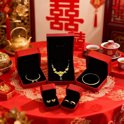 项链仿真五金订婚三金摆件轻奢女高级感结婚礼物闺蜜金色锁骨链
