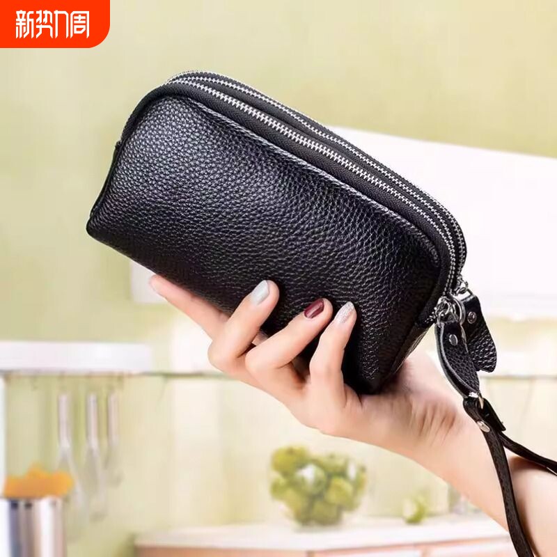 三拉链女士手拿包女士优质钱包长款多功能手机包大容量荔枝纹手包