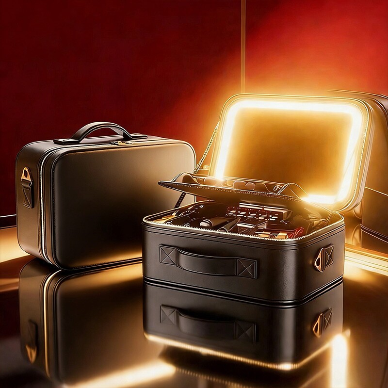 高级防水带镜化妆包女便携旅行大容量分区手提化妆刷箱包行李箱