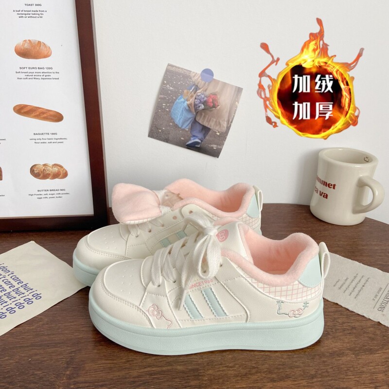 加绒小白鞋女多巴胺秋冬新款小众百搭运动休闲通勤板鞋子女圆头
