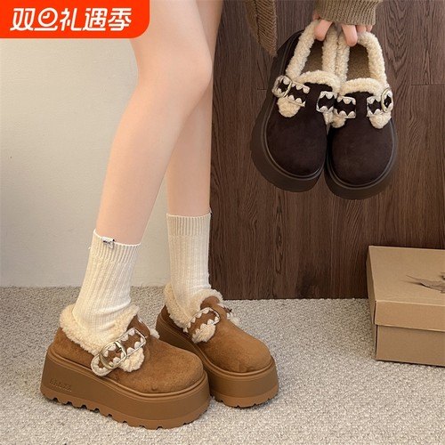 勃肯鞋女2025新款秋冬季毛绒全包博肯鞋加绒保暖棉鞋厚底增高鞋子