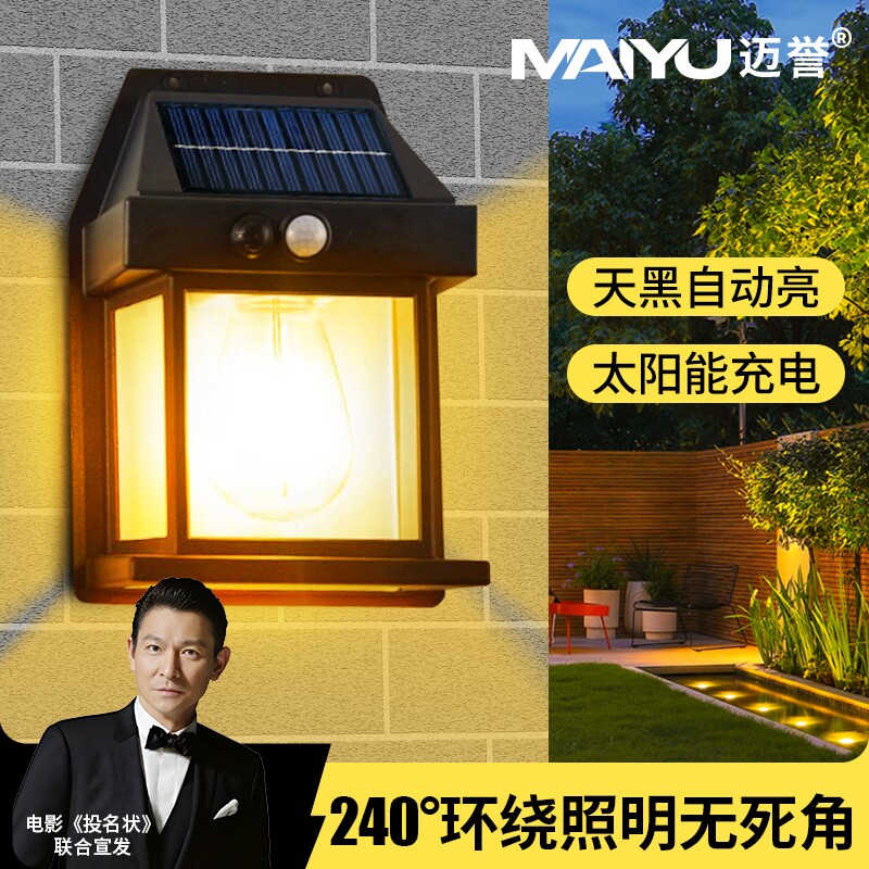 户外防水壁灯太阳能庭院墙壁灯别墅大门口背景墙感应灯花园露台灯