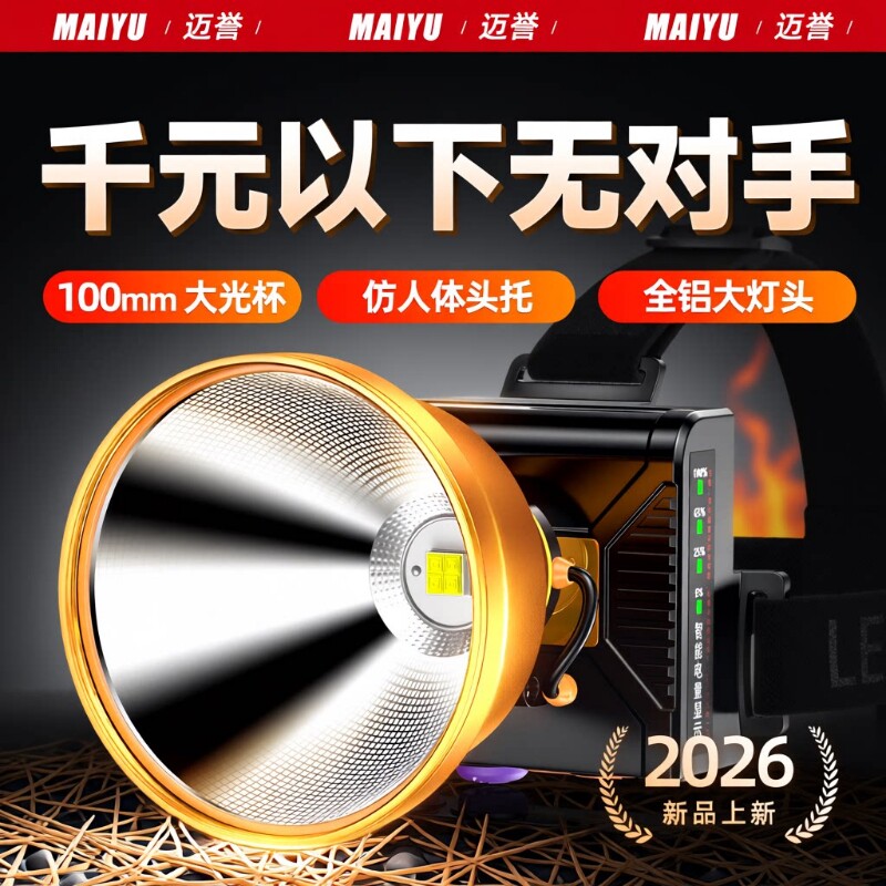 头戴式头灯野外强光充电2026新款超亮超长续航钓鱼专用灯赶海矿灯