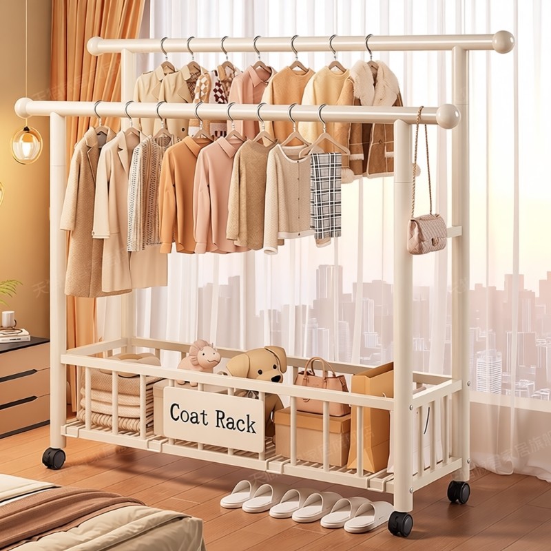 衣帽架落地家用可移动室内简易挂衣服架子卧室阳台多功能晾晒衣架