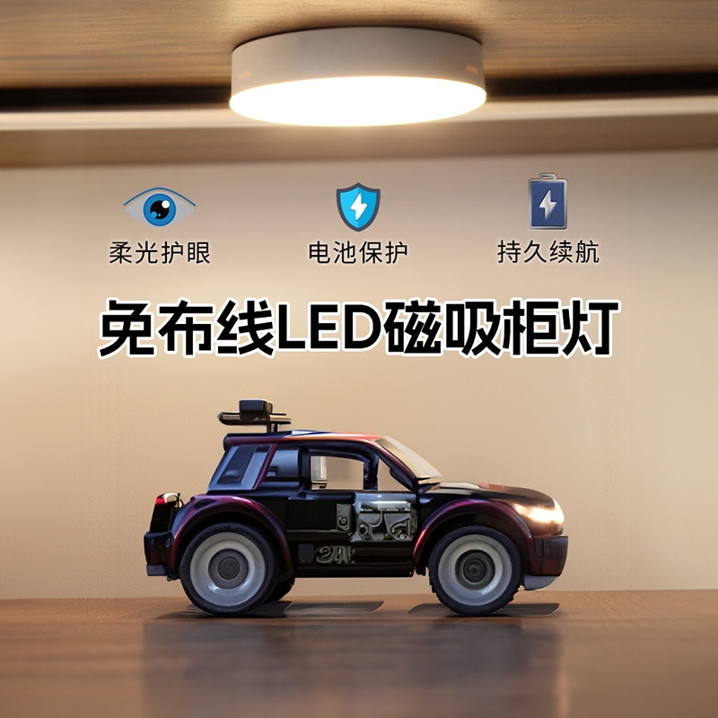 手办展示柜led灯免接线充电射灯酒柜鞋柜衣柜橱柜子无线遥控磁吸