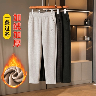 洋气宽松休闲直筒毛呢裤 中老年女装 时尚 子加绒加厚秋冬新款 妈妈裤