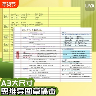 A3思维导图草稿纸可撕刷题草稿本大尺寸信纸思维导图书写规划本子横线空白草稿纸考研专用背单词复习背诵