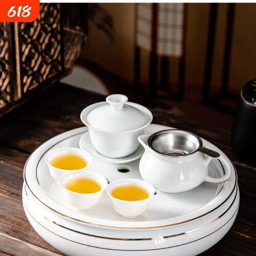 潮汕轻奢高档陶瓷功夫茶套装茶具家用泡茶专用小茶台盖碗圆形茶盘