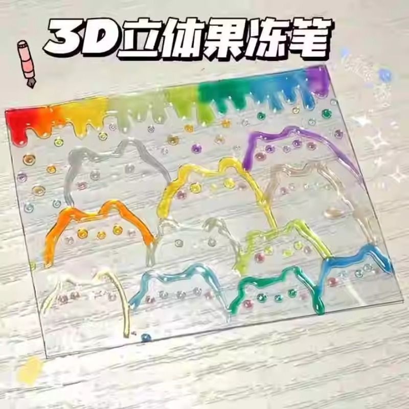 3D立体果冻笔萤光标记变色闪光咕卡手账学生专用手账花型彩色记号