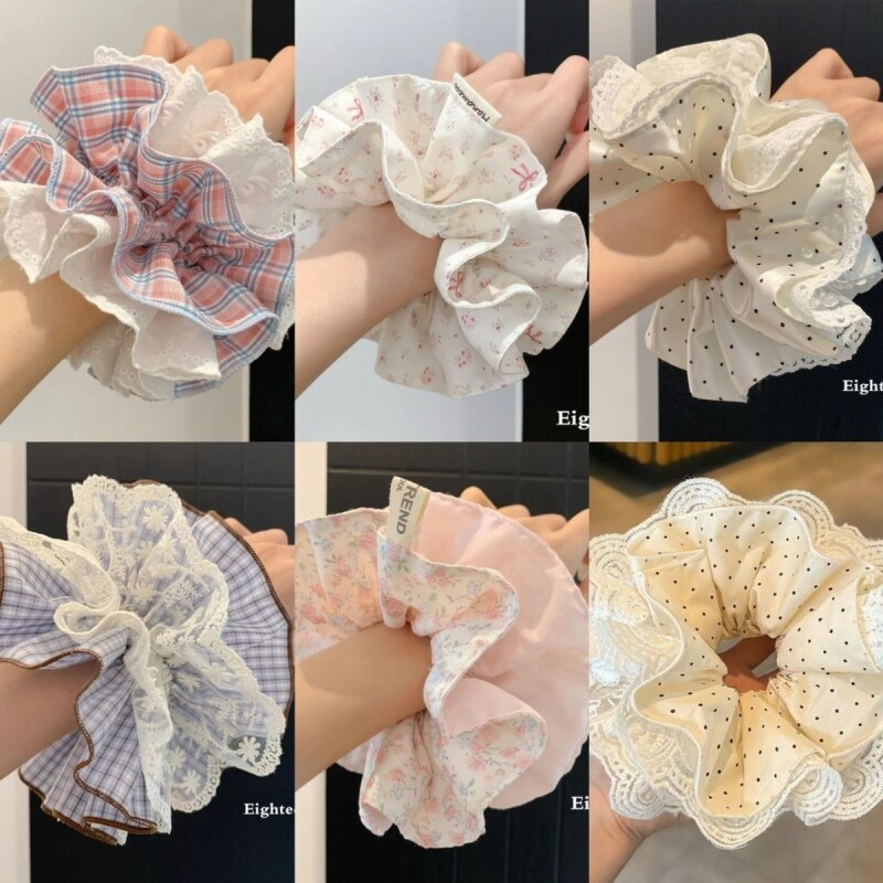 韩系甜美格纹蕾丝边大肠圈2026新款发圈洋气头圈发绳女粉色蓝色