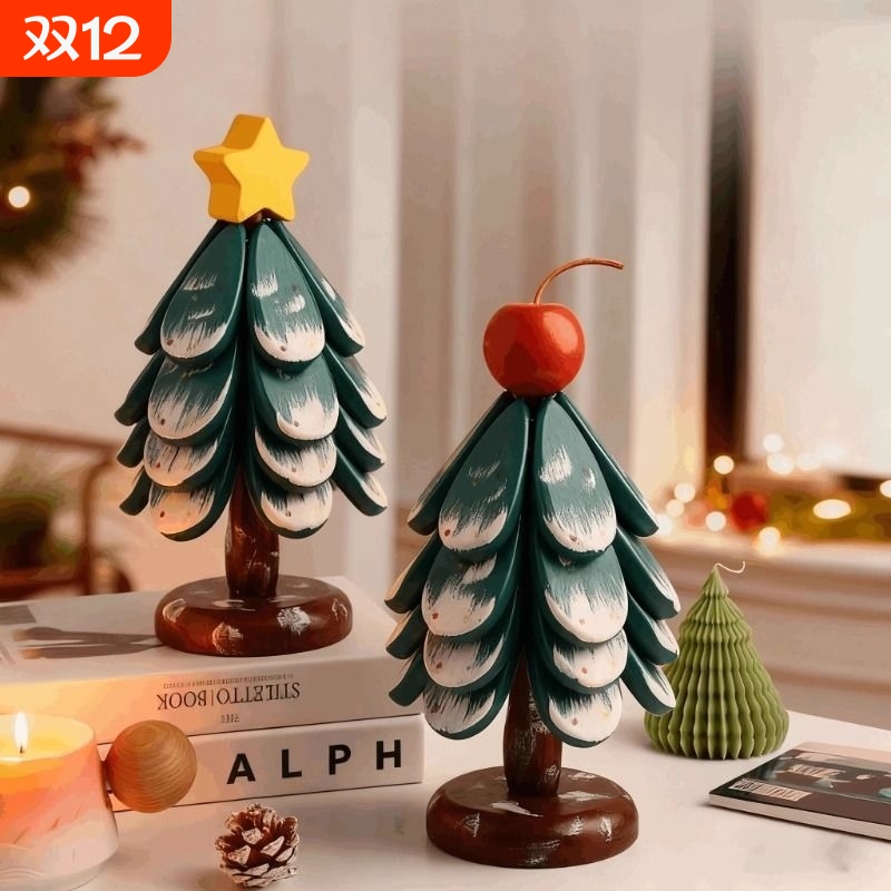 圣诞树隔热垫一棵树实木防烫锅垫家用桌面折叠杯垫复古耐高温碗垫