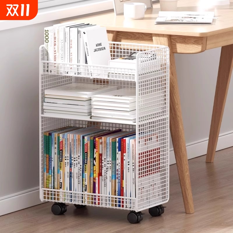 桌下置物架书桌旁小书架可移动带轮落地边推车书本收纳多层桌边